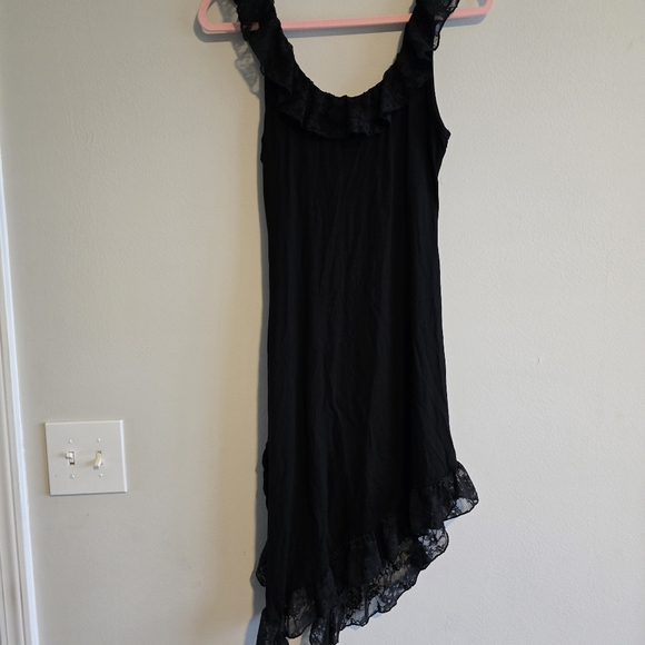 Black Lace Trim Asymmetrical Dress M - Picture 6 of 8